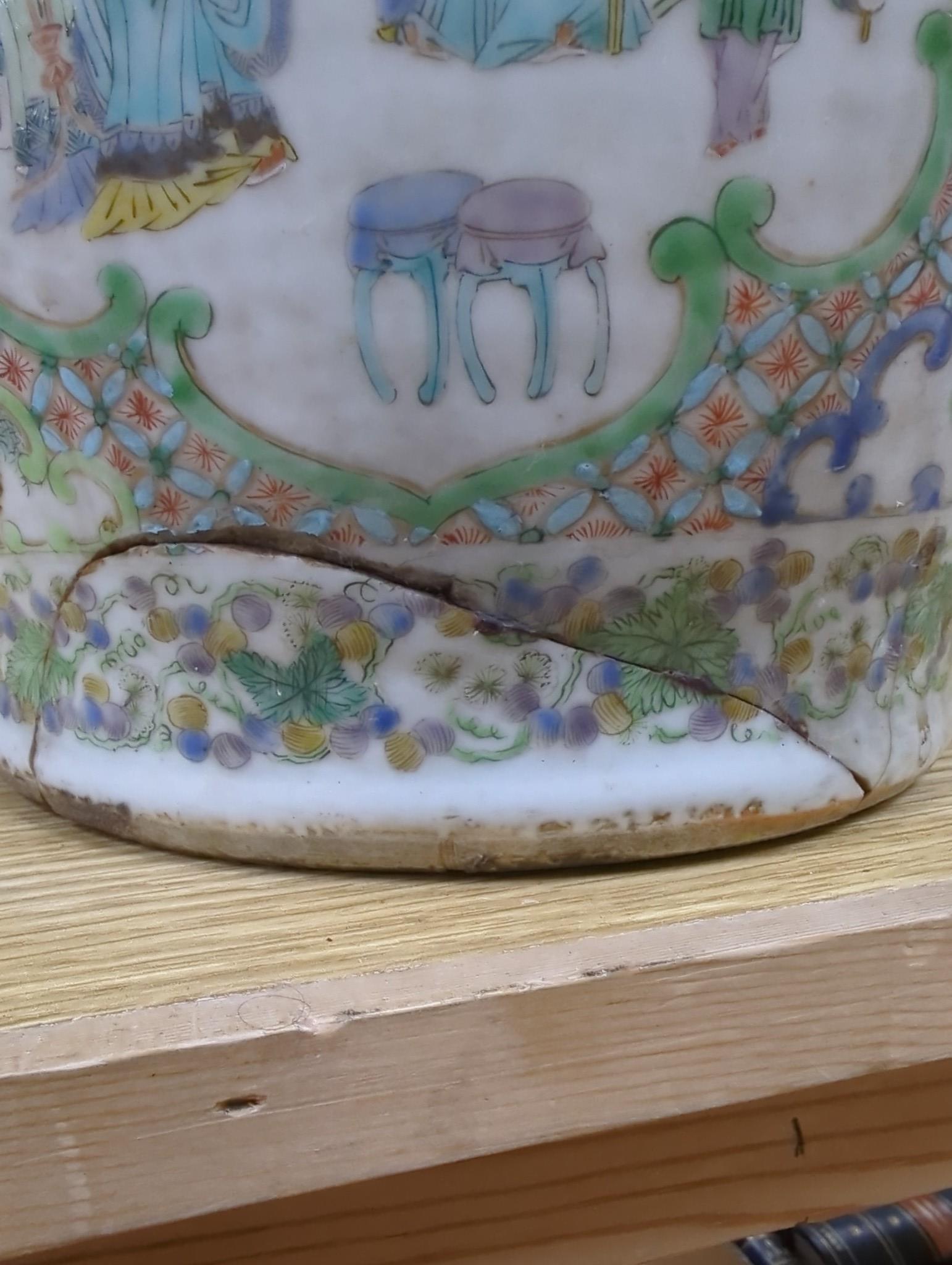 A large pair of Chinese export famille verte dragon vases (in need of restoration), 63cms high